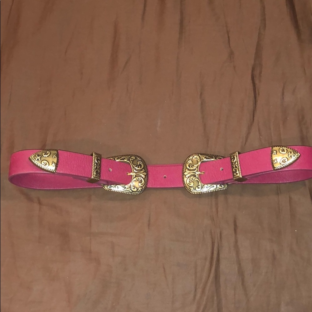 B-Low the Belt Pink Double Buckle Western Belt with Gold Hardware